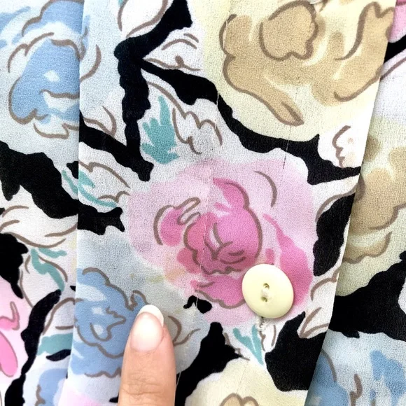 Vintage 80’s black & pastel roses floral secretary dress - Picture 8 of 9